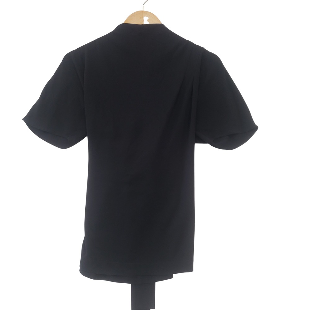 Ann Taylor Blouse Womens SP Black Mock Neck Keyhole Tie Waist Short Sleeve Top
